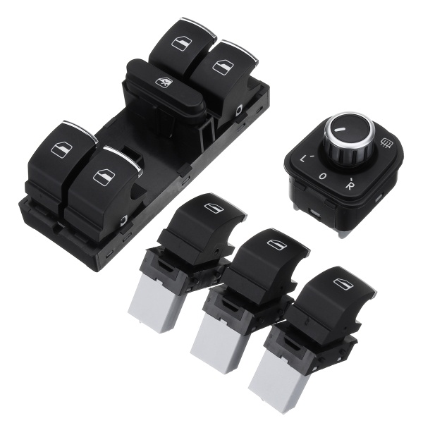 Set Buton Reglaj Oglinzi + Bloc Comenzi Geamuri + 3 Buc Buton Geam Pasager Compatibil Volkswagen Amarok (2H, S1B) 2010→ 5ND 959 565A + 5ND 959 857 + 3 X 5ND 959 855